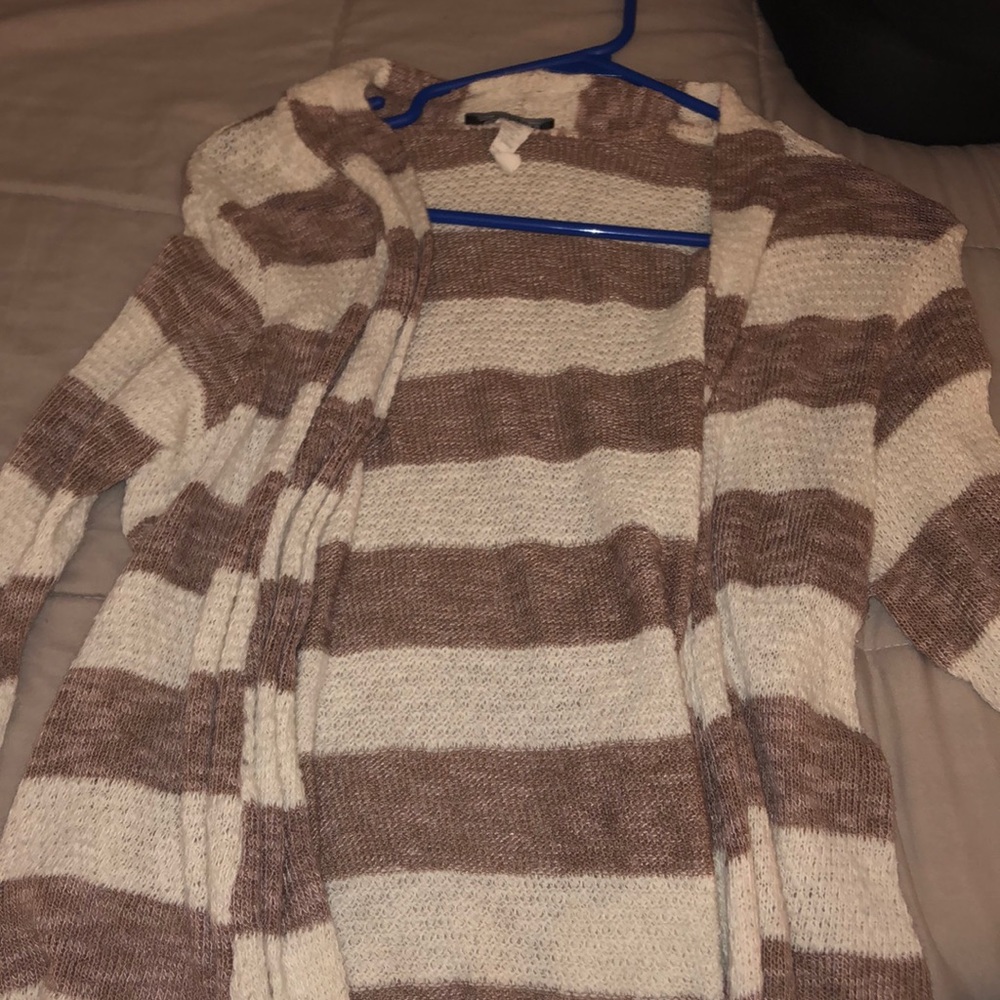 white and brown striped sweater